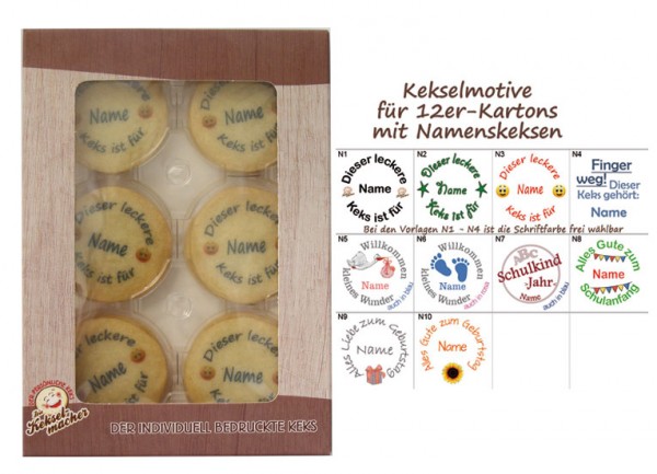 Namenskekse - 12er Packung mit Motiv-Vorlage
