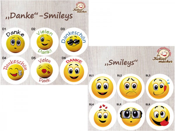 Kekse mit Motiv-Vorlage - Smileys / Danke-Smileys